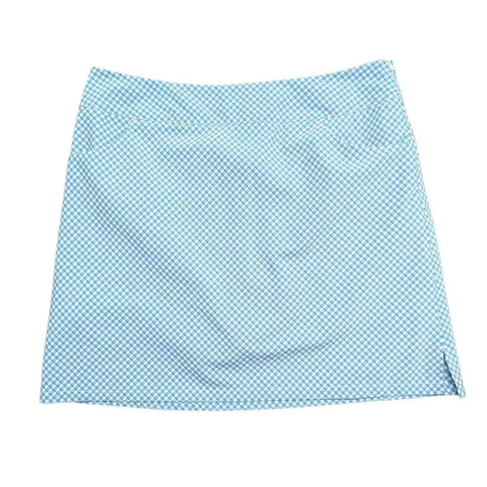 Adidas Athletic Golf Skort Skirt, Plaid Print, Blue White Women's Size 8